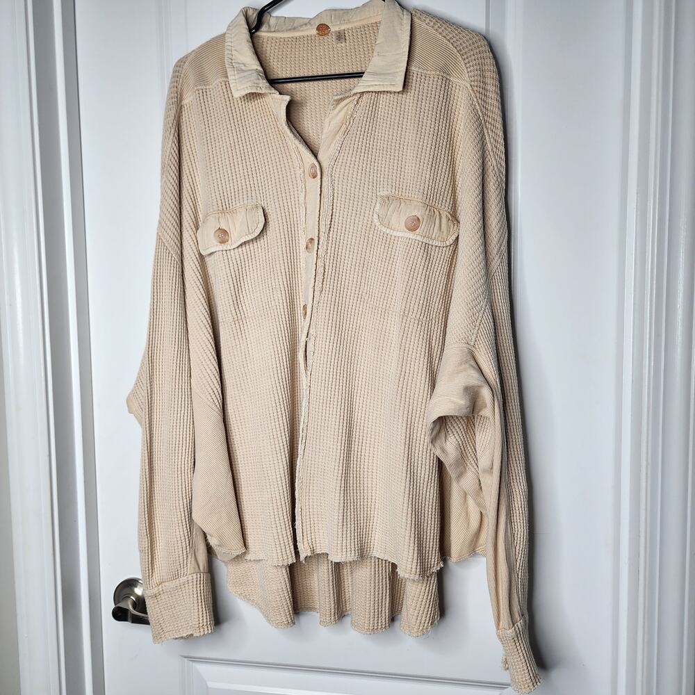 Large | Free People | FP One Scout Thermal Waffle Knit Shacket Sand